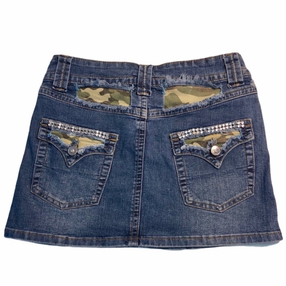 Ripped Jean Army Women’s Mini Skirt with Faux Diamond Studs Size 5 (fits small)